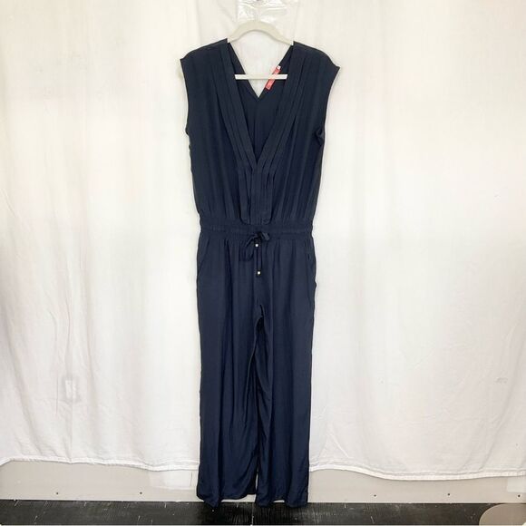 Sea Lily Miami Pia Power Black 100% Silk Wide Leg Jumpsuit Size M - Picture 4 of 13